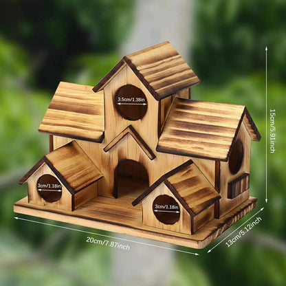 Natural Wooden Bird House, Hanging Bird Feeder Villa for Outdoor Garden & Yard, Decorative Wild Bird Nest