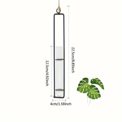 Wall Hanging Propagation Station, Glass Test Tube Planter with Metal Frame & Rope for Indoor Plant Cuttings