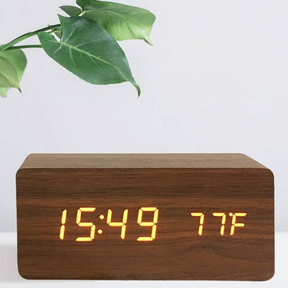 Wooden Digital Alarm Clock With Sound Control & Digital Display