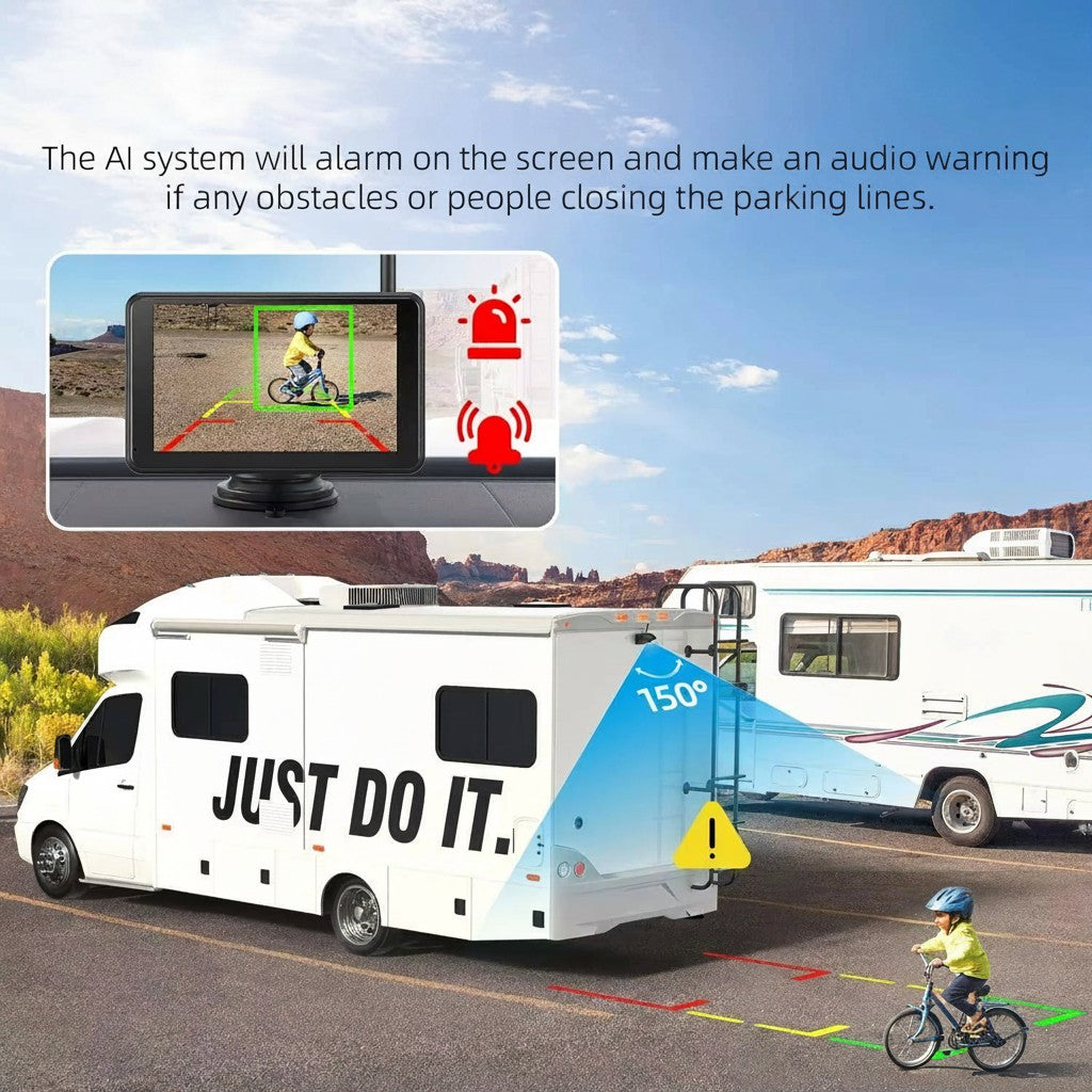 Wireless Solar Backup Camera Kit, HD 1080P 7'' Monitor for RV Truck Trailer Camper