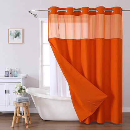 No Hooks Polyester Shower Curtain, Textured Shower Curtain with Snap In Fabric Liner, Waterproof Hotel Luxury Bathroom Curtain