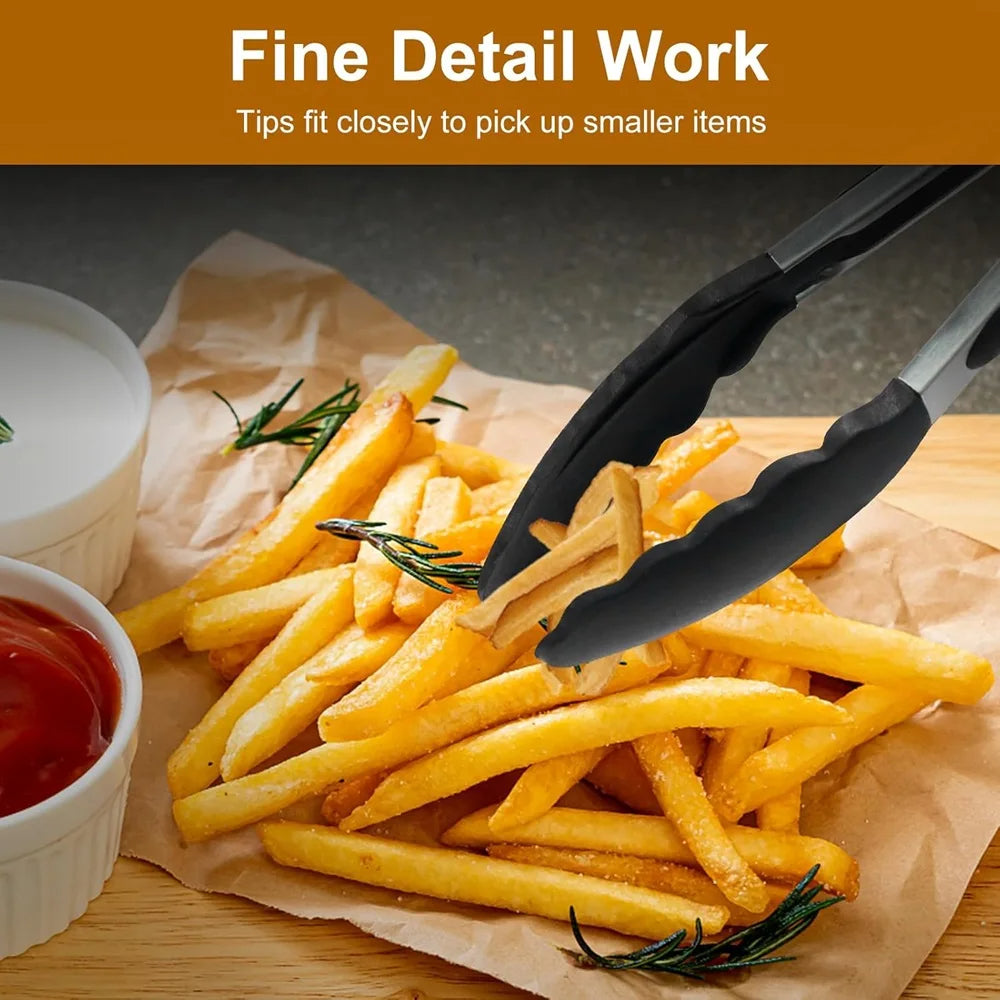 Stainless Steel Kitchen Tongs with Silicone Heads and Locking Mechanism, 3 Piece Set