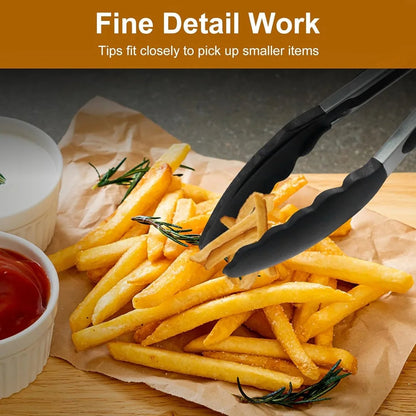 Stainless Steel Kitchen Tongs with Silicone Heads and Locking Mechanism, 3 Piece Set