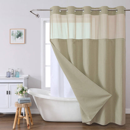 No Hooks Polyester Shower Curtain, Textured Shower Curtain with Snap In Fabric Liner, Waterproof Hotel Luxury Bathroom Curtain