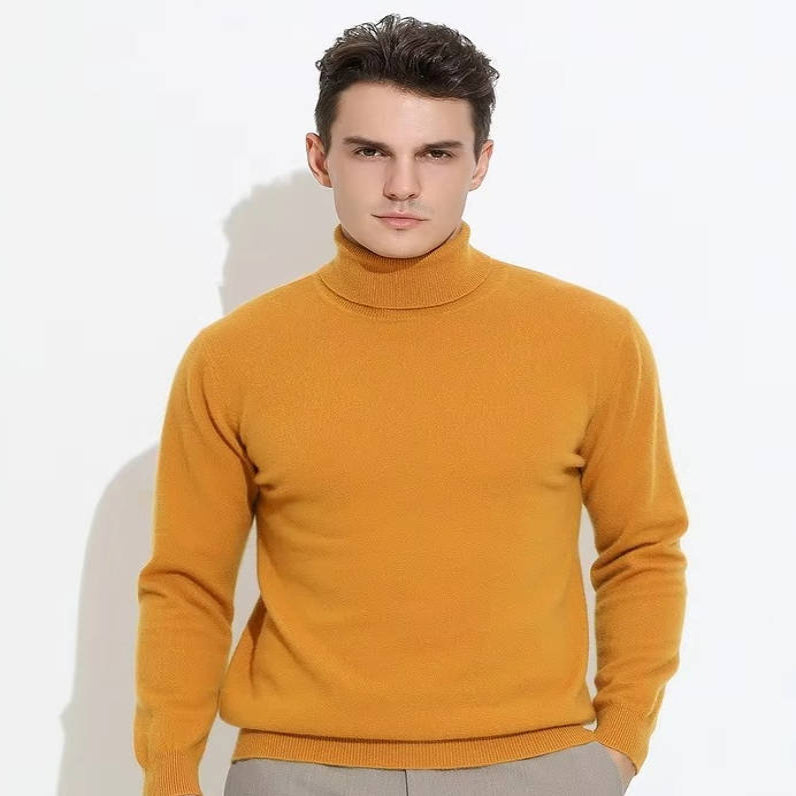 Mens Cashmere Turtleneck Sweater with Slim Fit and Ribbed Cuffs