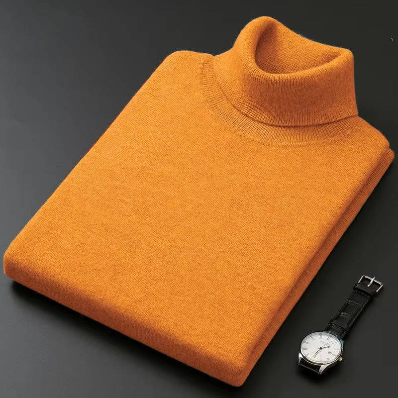 Mens Cashmere Turtleneck Sweater with Slim Fit and Ribbed Cuffs