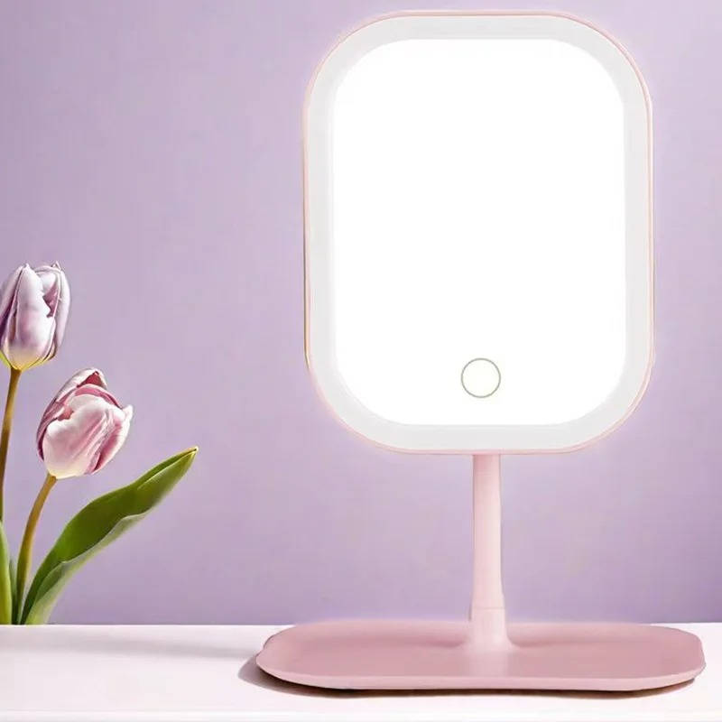 Rechargeable Lighted Vanity Mirror with 360 Rotation and 3 Color Modes for Makeup