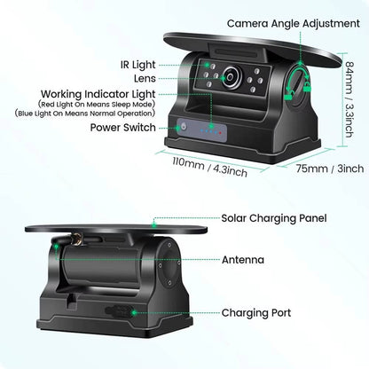 Wireless Solar Backup Camera Kit, HD 1080P 7'' Monitor for RV Truck Trailer Camper