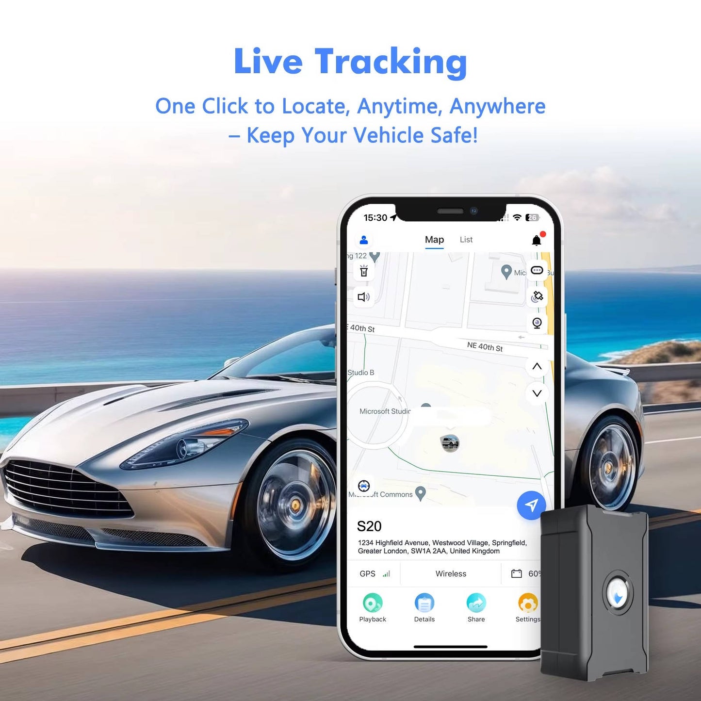 Hidden Wireless GPS Tracker, Global Real Time Car Locator with IoT SIM, Vibration Alarm & Geo Fence, Long Life Anti Theft Device
