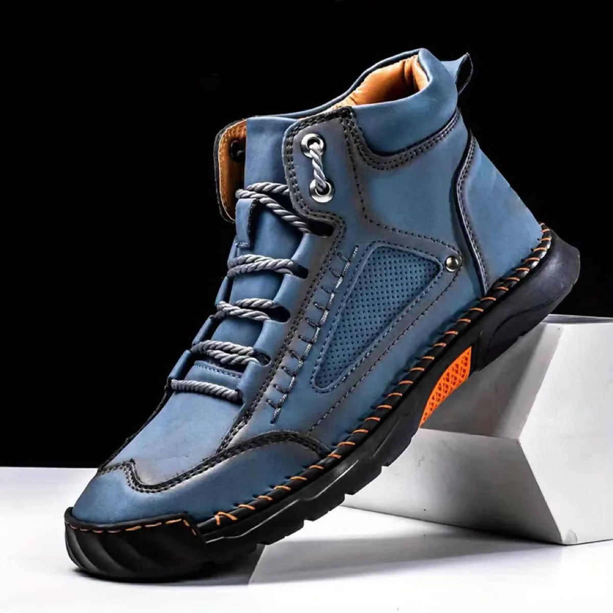 Mens Waterproof Leather Hiking Boots with Arch Support and Wide Toe Box