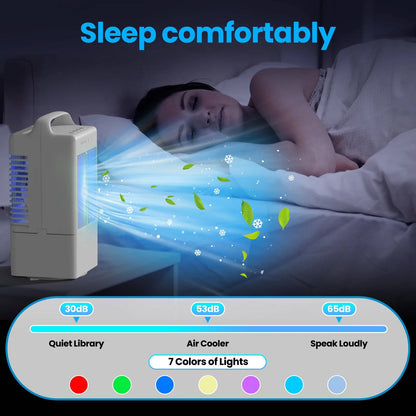 Personal USB Air Cooling Fan, Mini Desktop AC Unit with Colorful Ambient Light, 4 Wind Speeds & Intelligent Timer