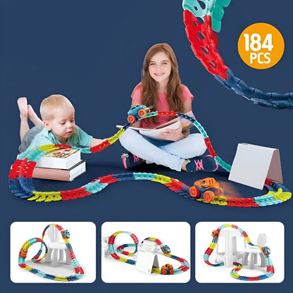 Flexible Glow Race Track Set with LED Lights and Swappable Car Bodies