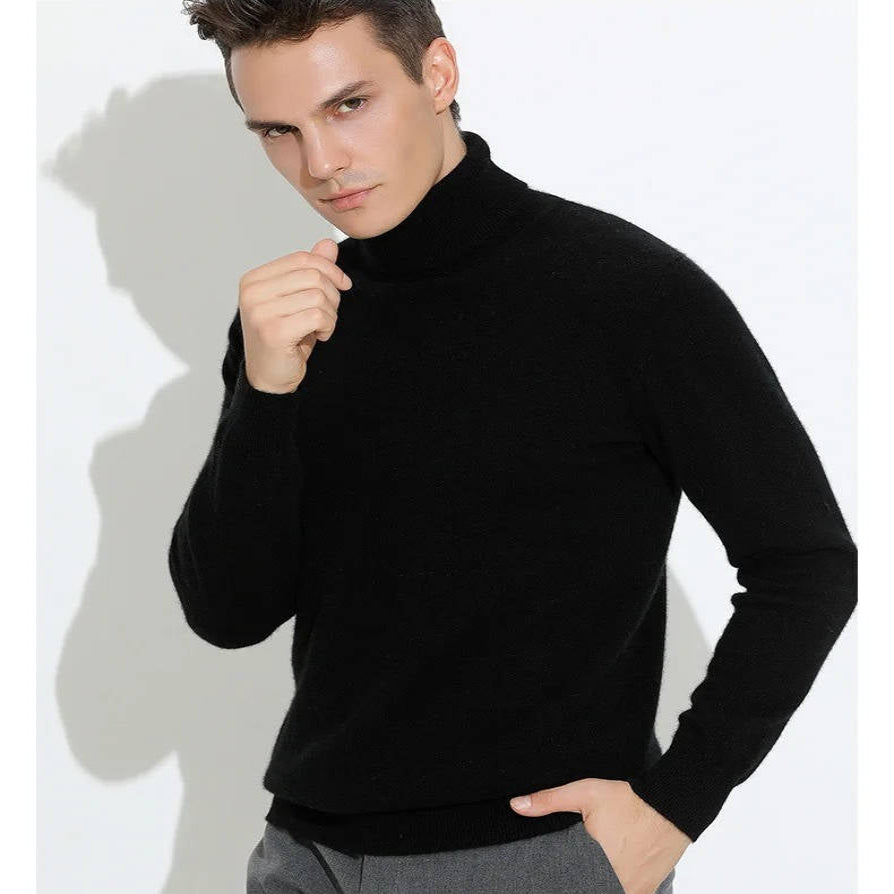 Mens Cashmere Turtleneck Sweater with Slim Fit and Ribbed Cuffs