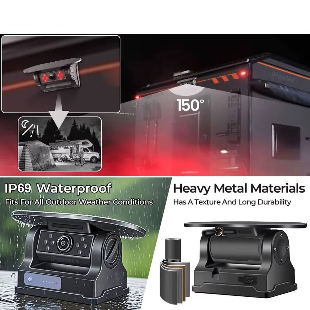 Wireless Solar Backup Camera Kit, HD 1080P 7'' Monitor for RV Truck Trailer Camper