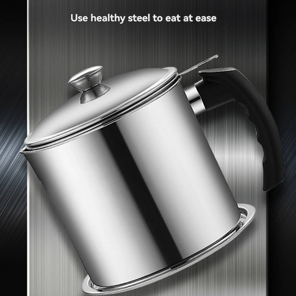 Modern Kitchen Oil Dispenser, Stainless Steel Oil Pot with Filter Tray and Lid, Bacon Grease Container for Cooking Oil Storage