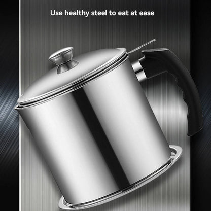 Modern Kitchen Oil Dispenser, Stainless Steel Oil Pot with Filter Tray and Lid, Bacon Grease Container for Cooking Oil Storage