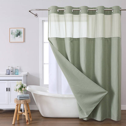 No Hooks Polyester Shower Curtain, Textured Shower Curtain with Snap In Fabric Liner, Waterproof Hotel Luxury Bathroom Curtain
