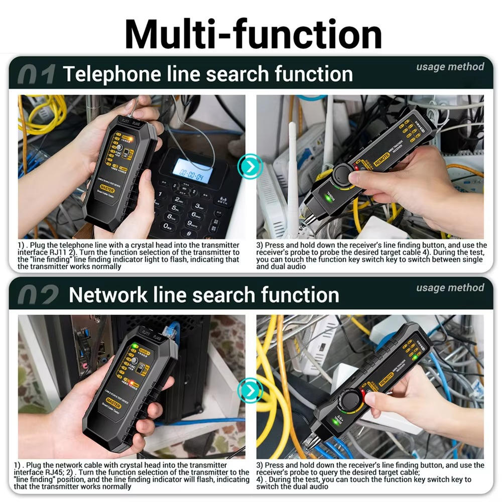 Network Cable Tester with Transmitter Receiver and LED Flashlight