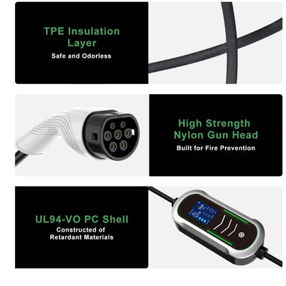 Portable EV Charger 7kW 32A Type 2, Electric Car Charging Station Fast Charging Cable for Home Travel