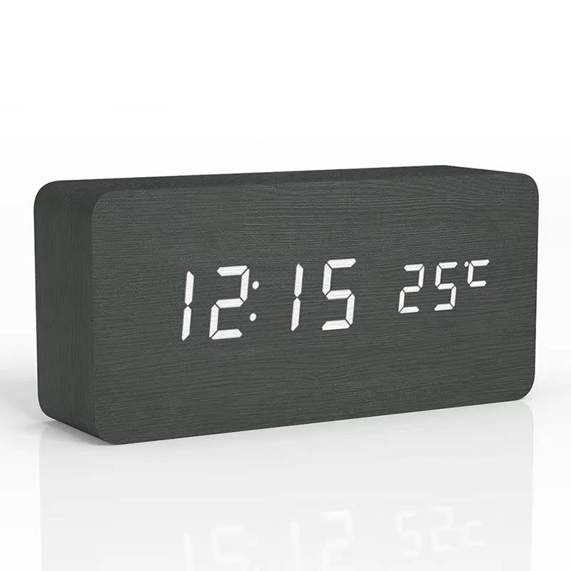 Wooden Digital Alarm Clock With Sound Control & Digital Display