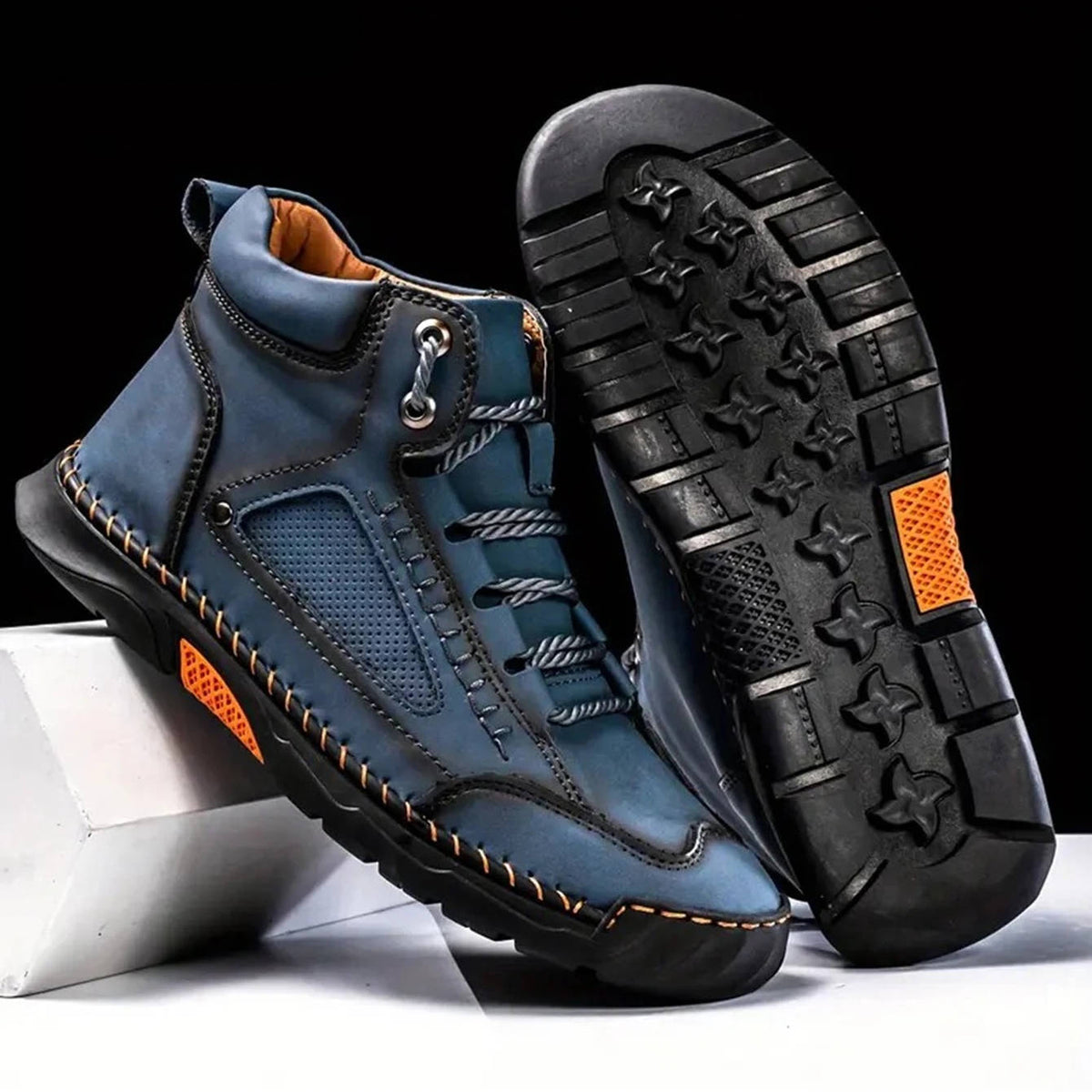 Mens Waterproof Leather Hiking Boots with Arch Support and Wide Toe Box