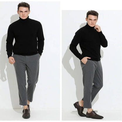 Mens Cashmere Turtleneck Sweater with Slim Fit and Ribbed Cuffs