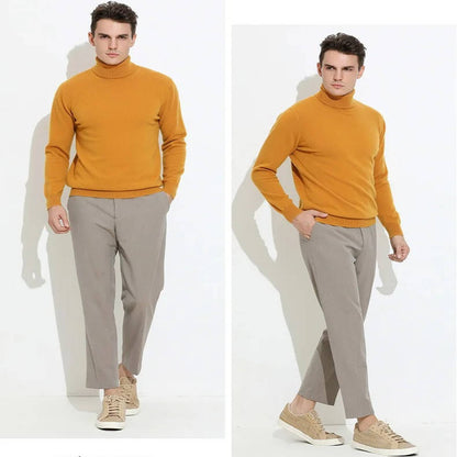 Mens Cashmere Turtleneck Sweater with Slim Fit and Ribbed Cuffs
