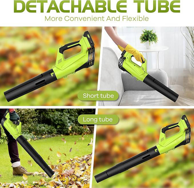 Cordless Leaf Blower, 450 CFM Electric Leaf Blower with 2 Batteries and Charger, 2 Speed Modes for Lawn Patio and Dust Cleaning