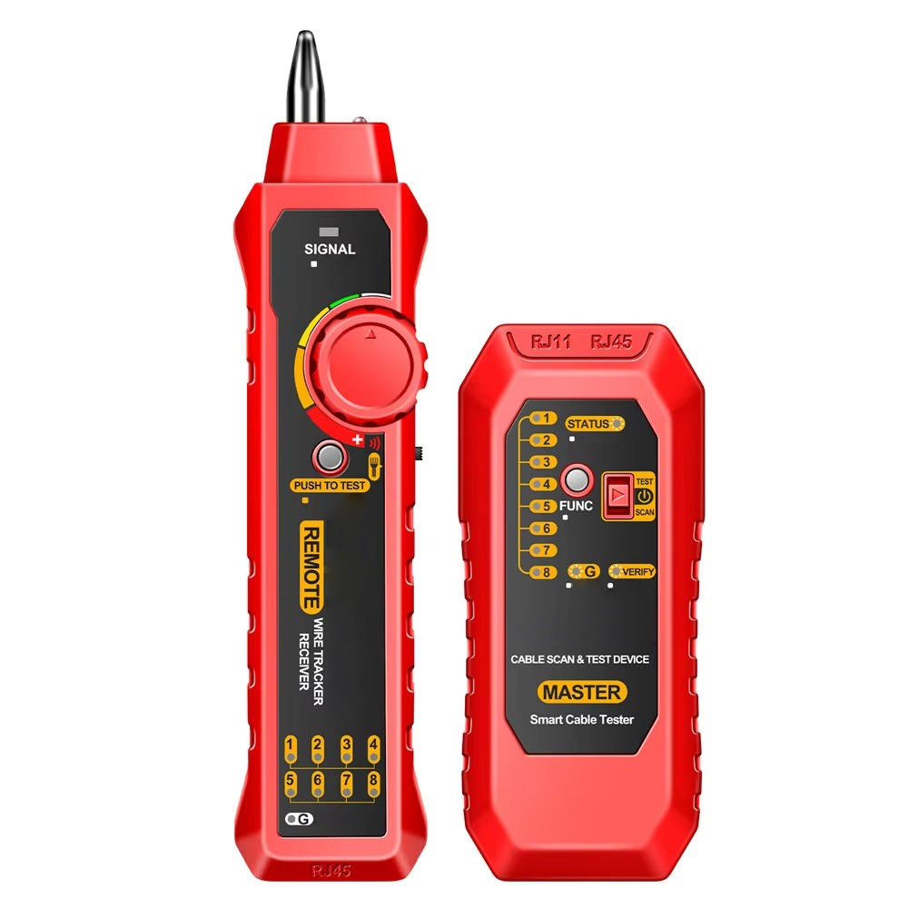 Network Cable Tester with Transmitter Receiver and LED Flashlight
