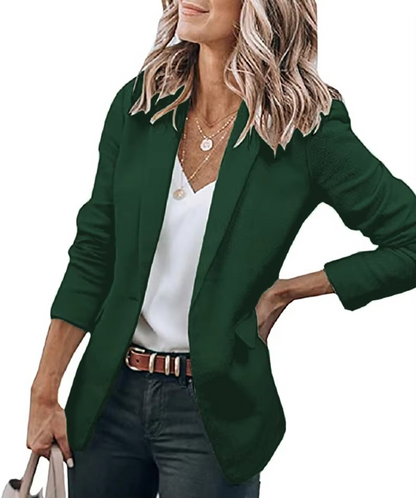 Womens Casual Open Front Blazer, Long Sleeve Work Office Suit Jacket with Lapel Collar, Fitted Professional Blazer with Pockets