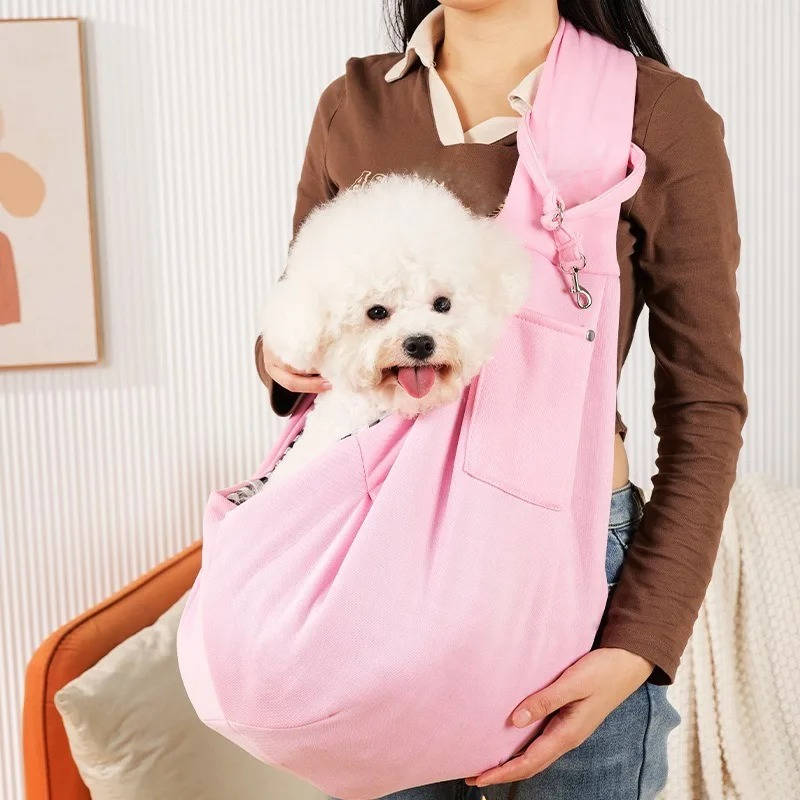 Small Dog Sling Carrier with Adjustable Shoulder Strap and Harness Clips