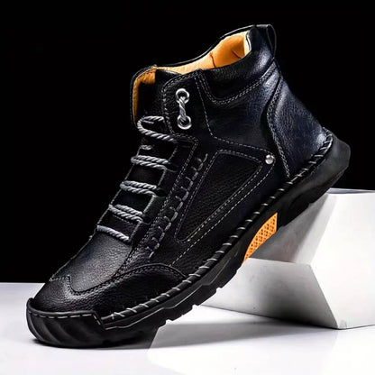 Mens Waterproof Leather Hiking Boots with Arch Support and Wide Toe Box