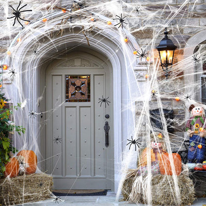 1400 SQFT Halloween Spider Webs, Super Stretchy Cobwebs with 150 Fake Spiders for Indoor and Outdoor Halloween Decor