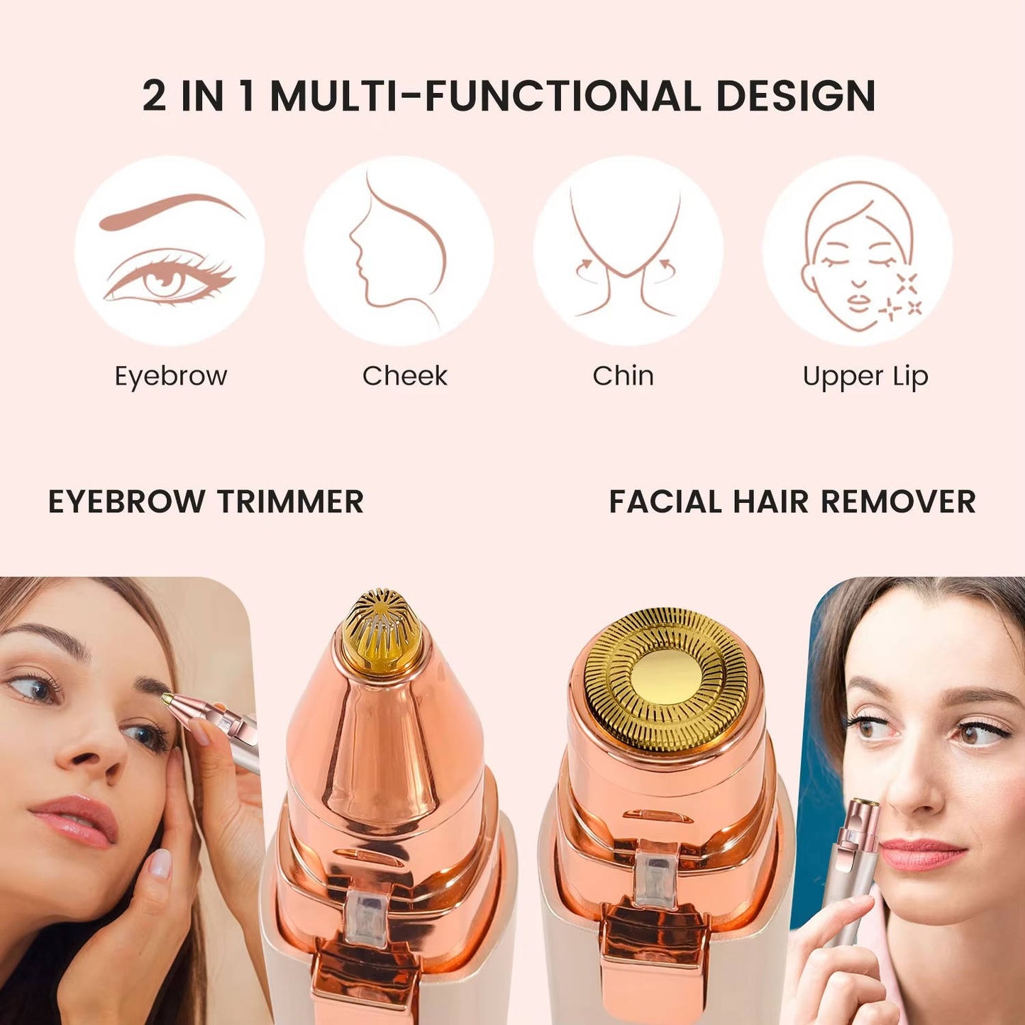 Womens Painless Facial Hair Remover & Eyebrow Shaver, Epilator for Face with Built in LED Light