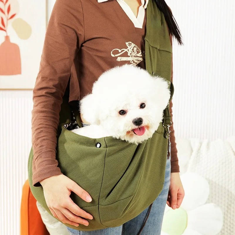Small Dog Sling Carrier with Adjustable Shoulder Strap and Harness Clips