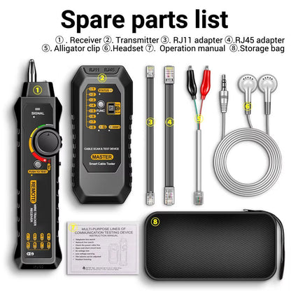 Network Cable Tester with Transmitter Receiver and LED Flashlight