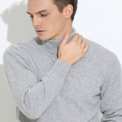 Mens Cashmere Turtleneck Sweater with Slim Fit and Ribbed Cuffs