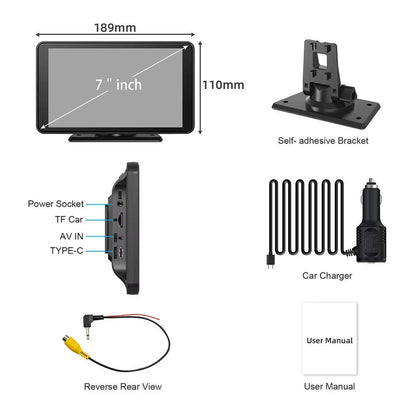 Wireless Carplay Screen Portable, 7 Inch, Touchscreen, Iphone Android Compatible