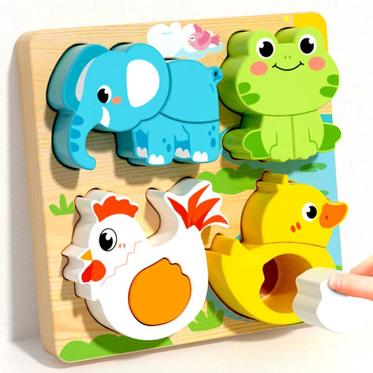 Wooden Animal Chunky Puzzle Board for Toddlers 1 to 3 Years Montessori Educational Toy