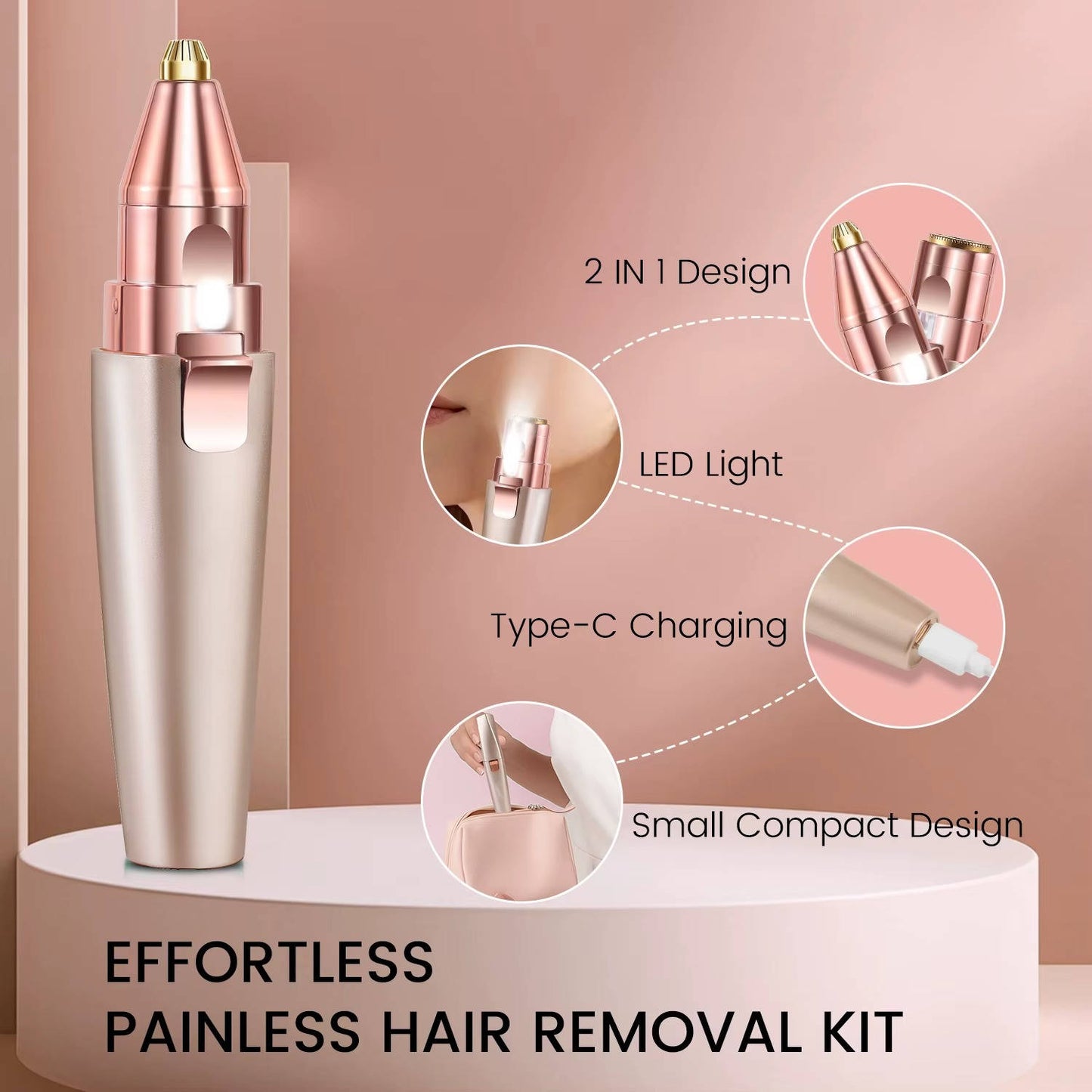 Womens Painless Facial Hair Remover & Eyebrow Shaver, Epilator for Face with Built in LED Light