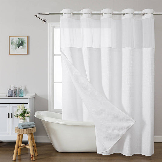 No Hooks Polyester Shower Curtain with Snap In Fabric Liner