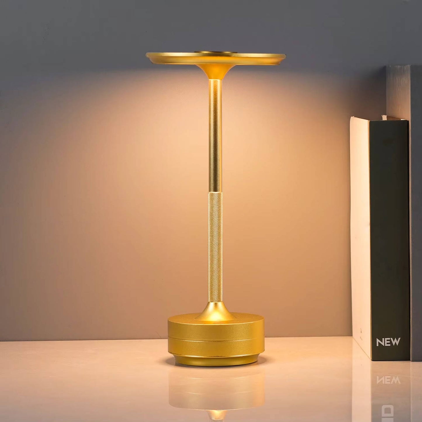Modern Cordless Touch LED Table Lamp, Wireless Electroplated Metal Bedside Night Light for Bedroom & Living Room