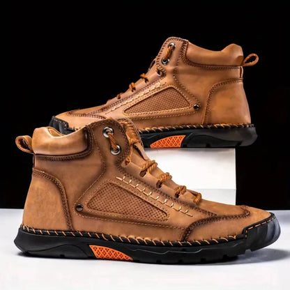Mens Waterproof Leather Hiking Boots with Arch Support and Wide Toe Box