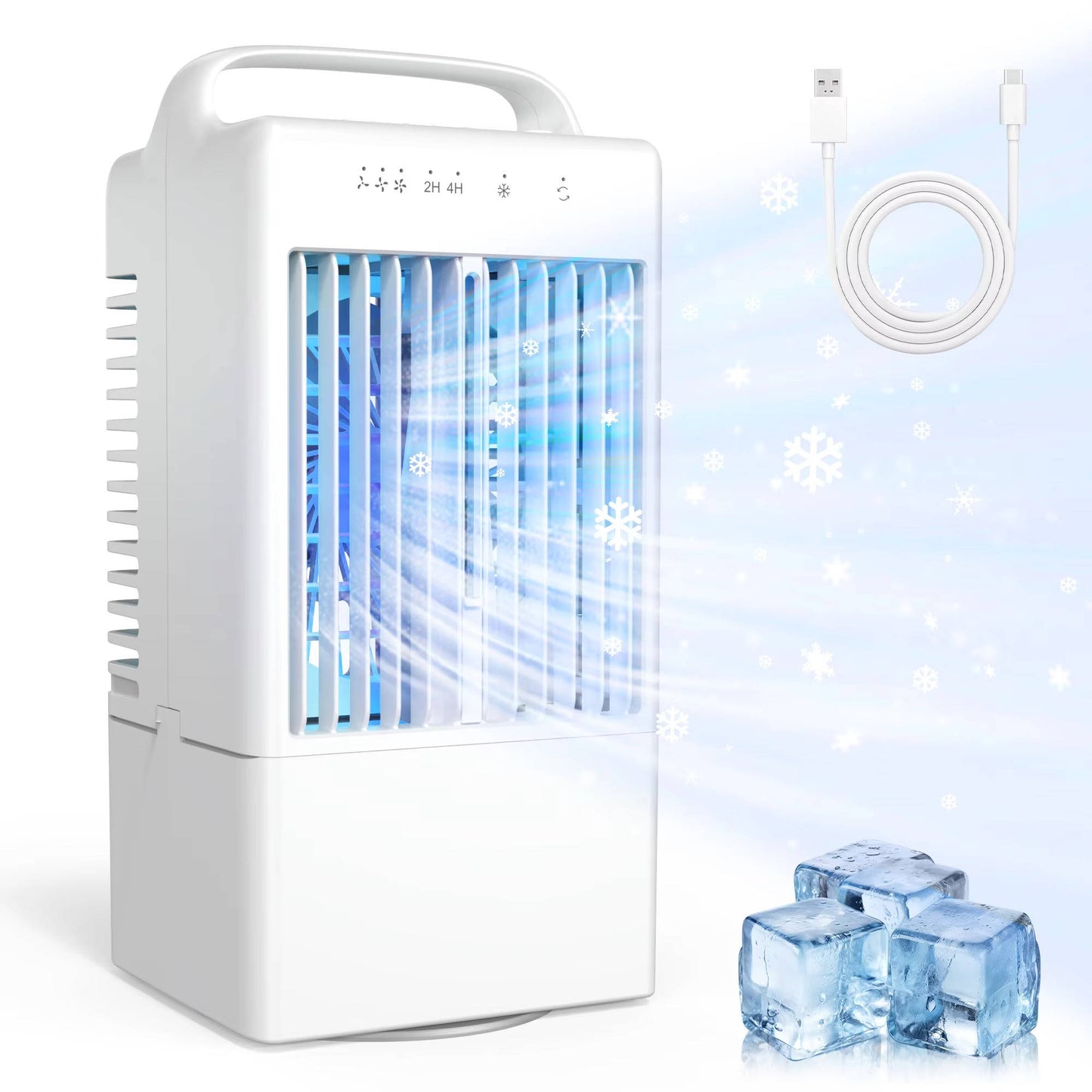 Personal USB Air Cooling Fan, Mini Desktop AC Unit with Colorful Ambient Light, 4 Wind Speeds & Intelligent Timer