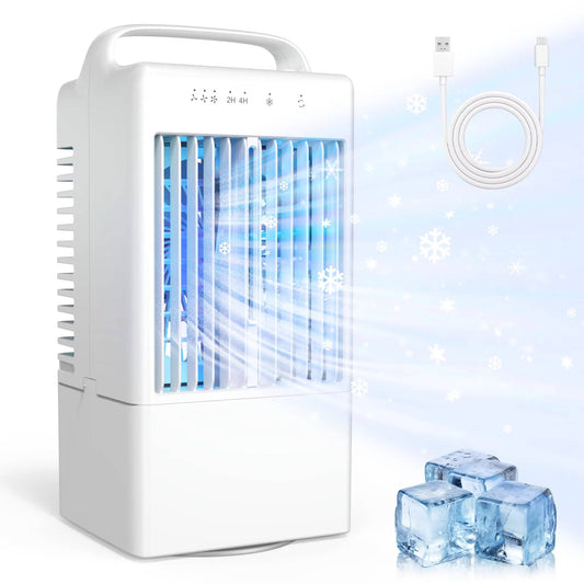 Personal USB Air Cooling Fan, Mini Desktop AC Unit with Colorful Ambient Light, 4 Wind Speeds & Intelligent Timer