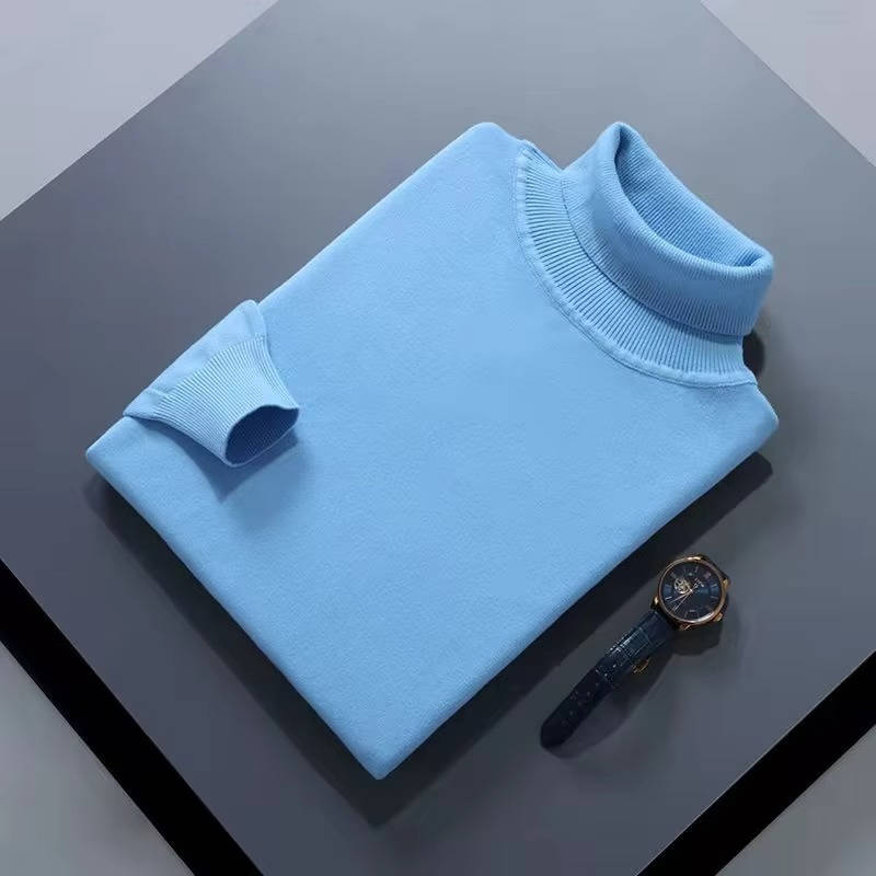 Mens Cashmere Turtleneck Sweater with Slim Fit and Ribbed Cuffs