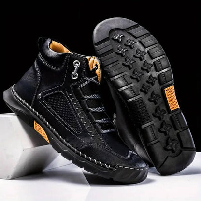 Mens Waterproof Leather Hiking Boots with Arch Support and Wide Toe Box