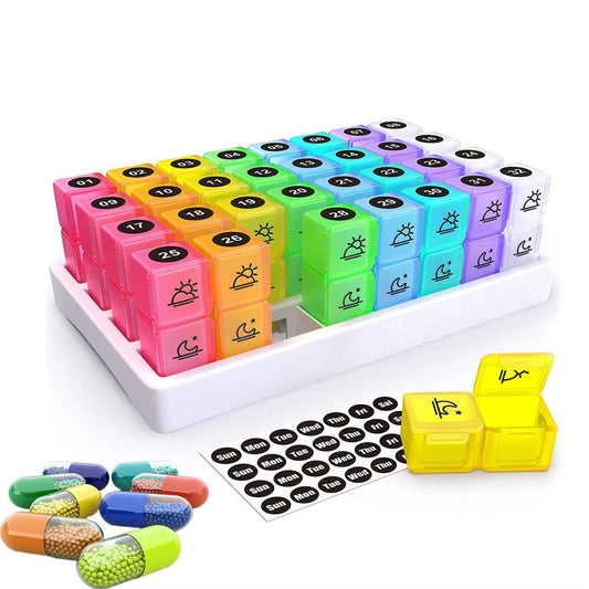 Monthly Pill Organizer 2 Times a Day, 31 Day Am/Pm Pill Box Set with Stickers & Large Storage Case, Twice a Day Medication Planner