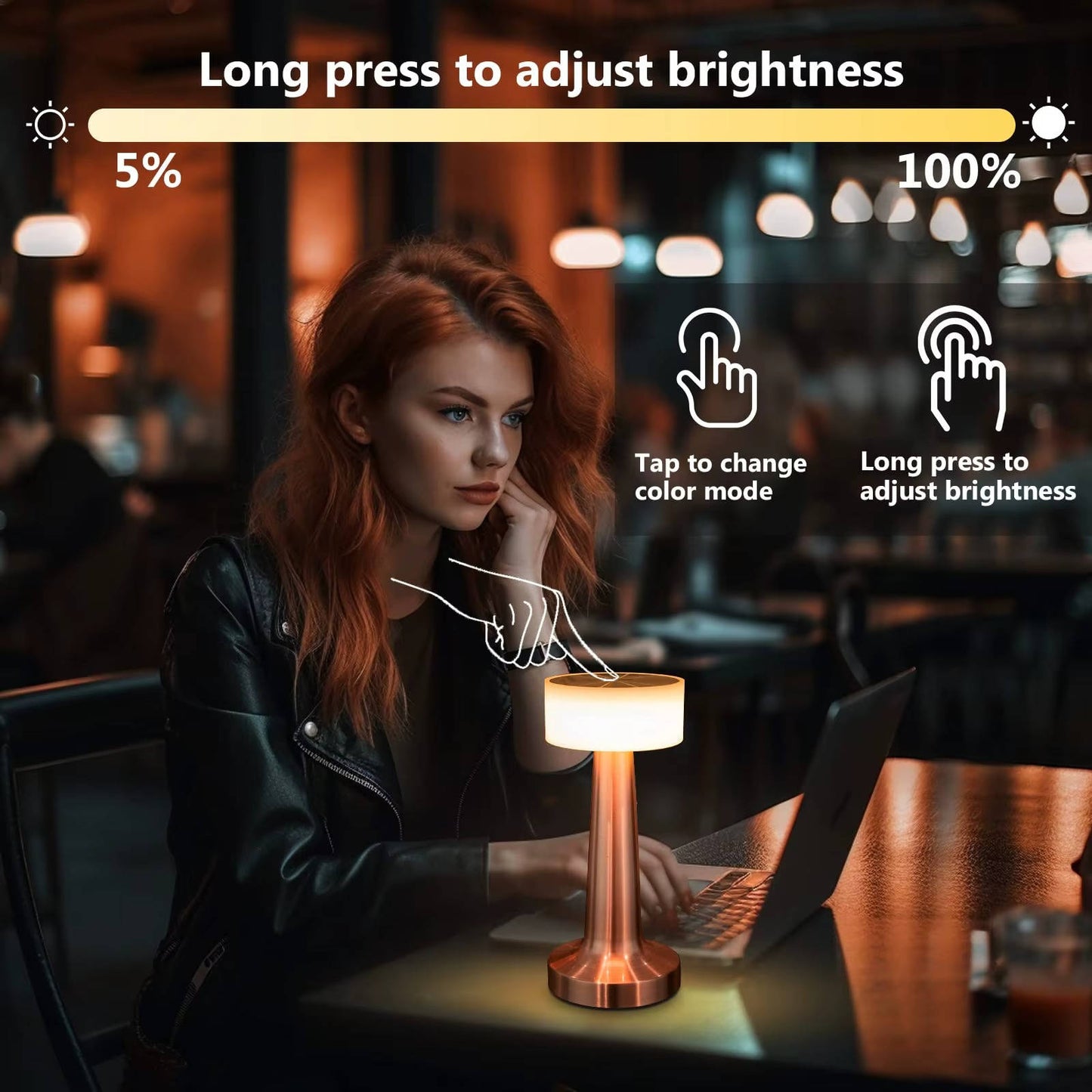Cordless Table Lamp Rechargeable LED, Metal Accent Lamp for Dining Table Living Room Ambient Lighting