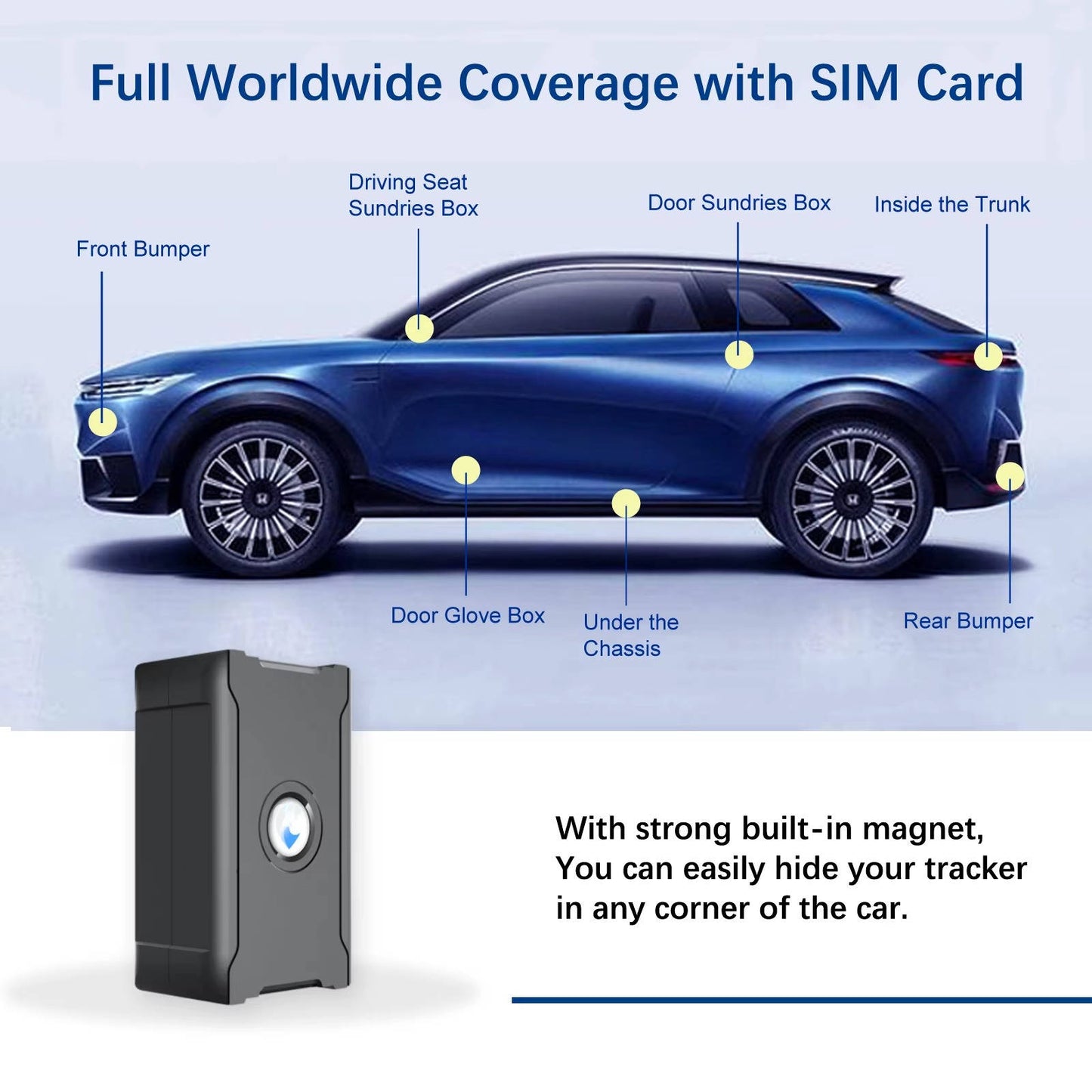 Hidden Wireless GPS Tracker, Global Real Time Car Locator with IoT SIM, Vibration Alarm & Geo Fence, Long Life Anti Theft Device